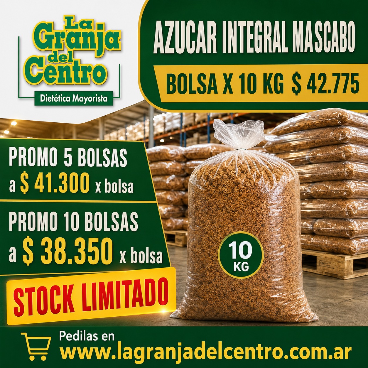 Ofertas y Promociones AZUCAR INTEGRAL MASCABO PROMO 5 BOLSAS X 10 KG